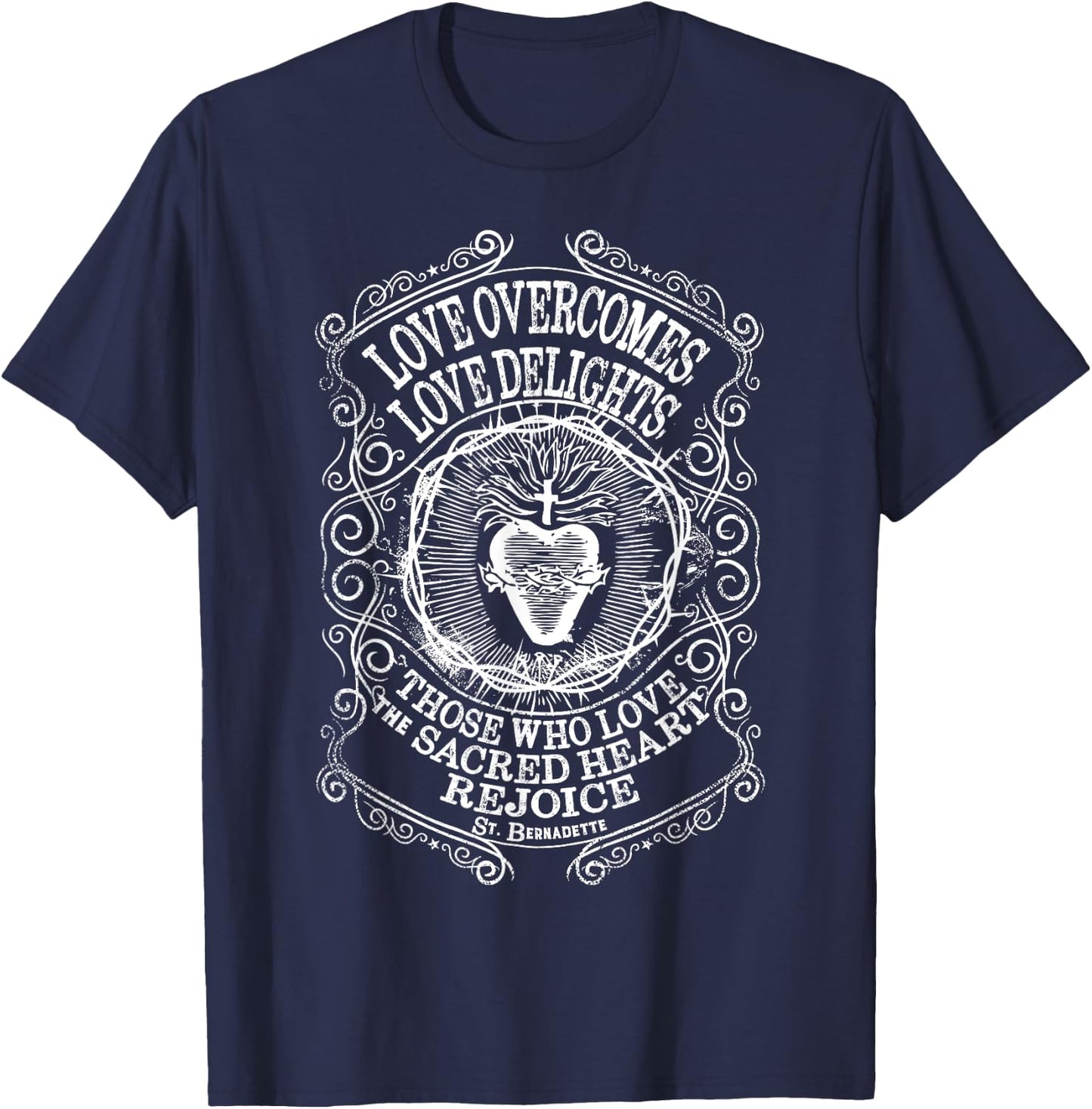 St Bernadette Soubirous of Lourdes Sacred Heart of Jesus T-Shirt - T-Shirt | Navy