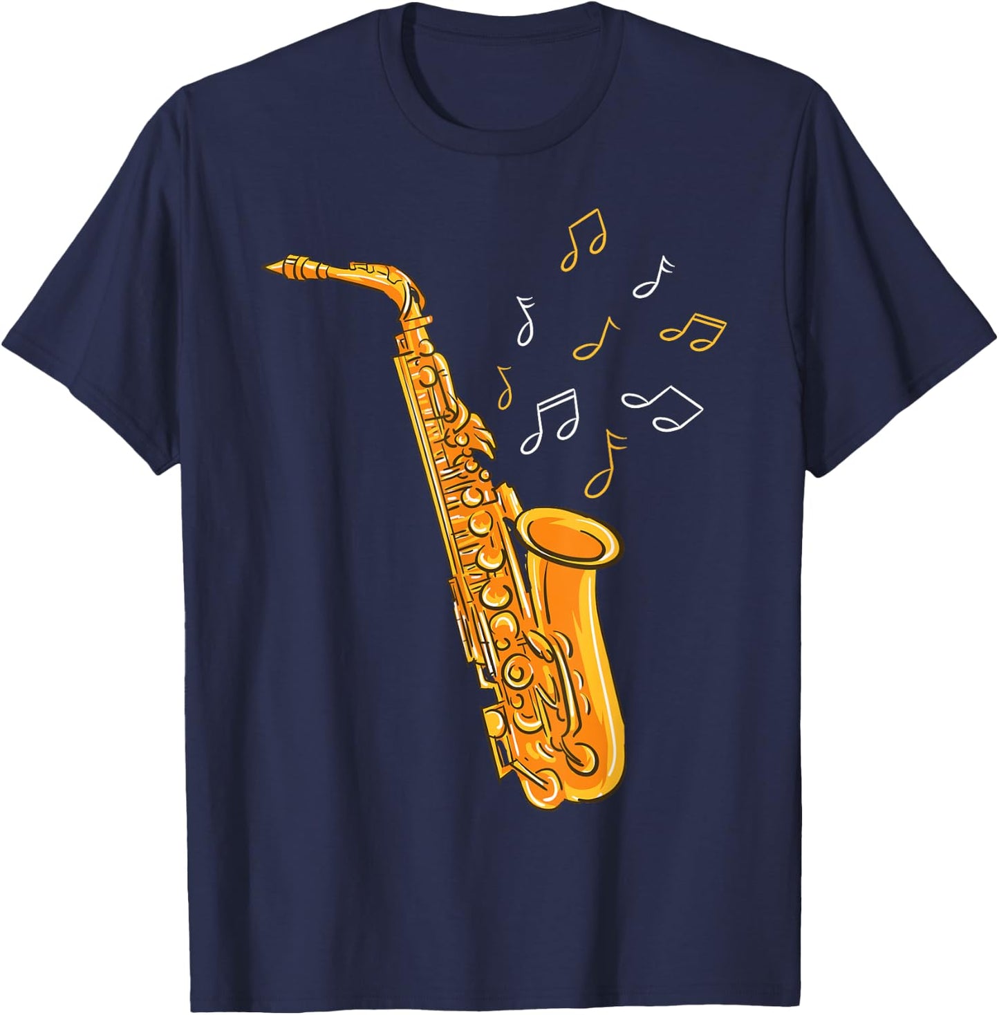 Saxophone Player Musical Notes Saxophonist Jazz Musician Sax T-Shirt - T-Shirt | Navy
