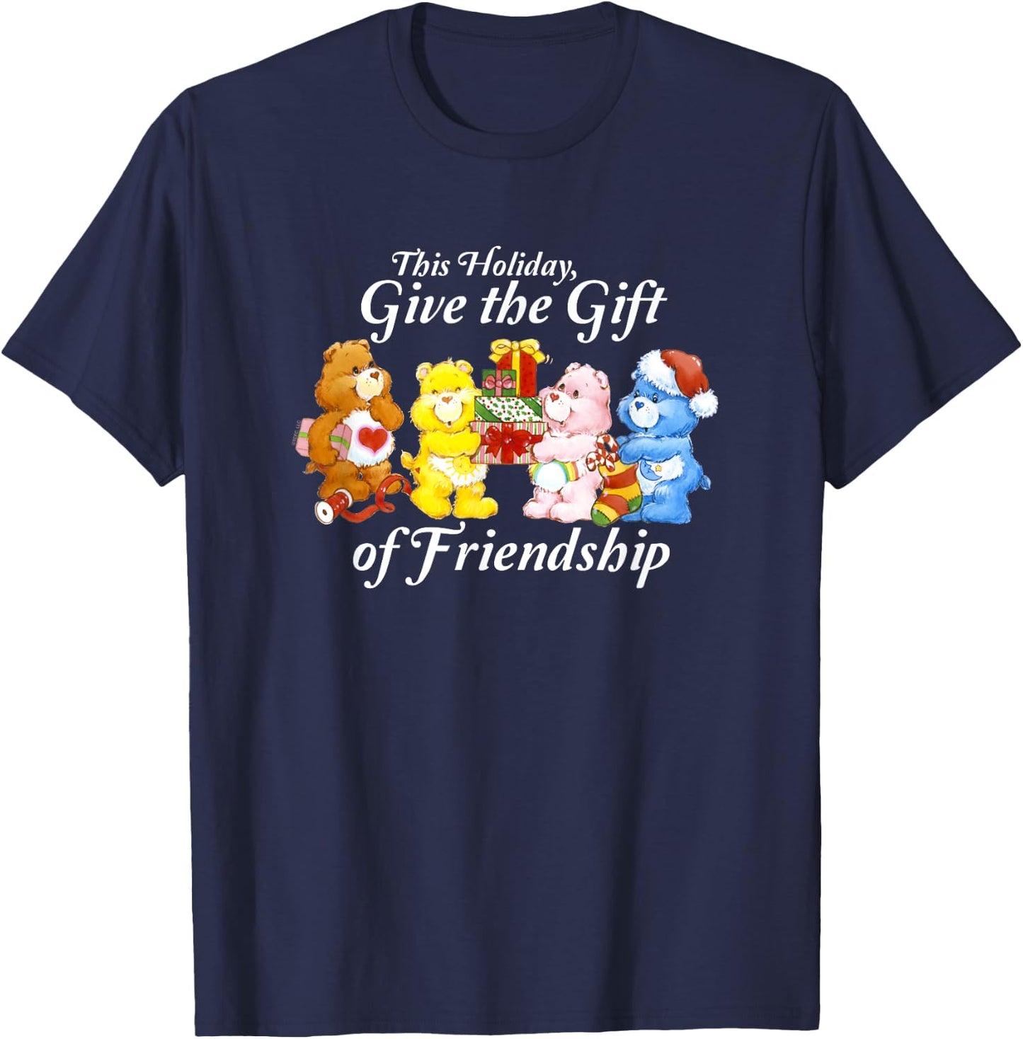 Care Bears Give the Gift of Friendship Christmas Cartoon T-Shirt - T-Shirt | Navy