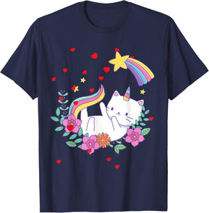 Valentines Unicorn Cat Kittycorn T-Shirt - T-Shirt | Navy