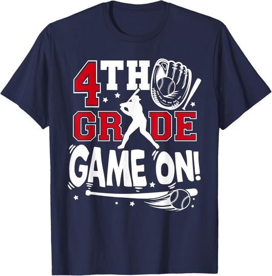 4th Grade Game On First Day of School Baseball Fourth Grade T-Shirt - T-Shirt | Navy