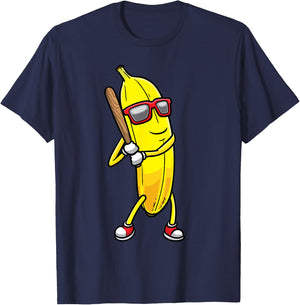 Banana Playing Baseball Fruit Lover Baseball Player T-Shirt - T-Shirt | Navy