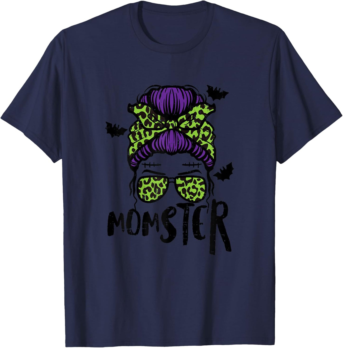 Halloween Momster Messy Bun Monster Mom Costume Mommy Mama T-Shirt - T-Shirt | Navy