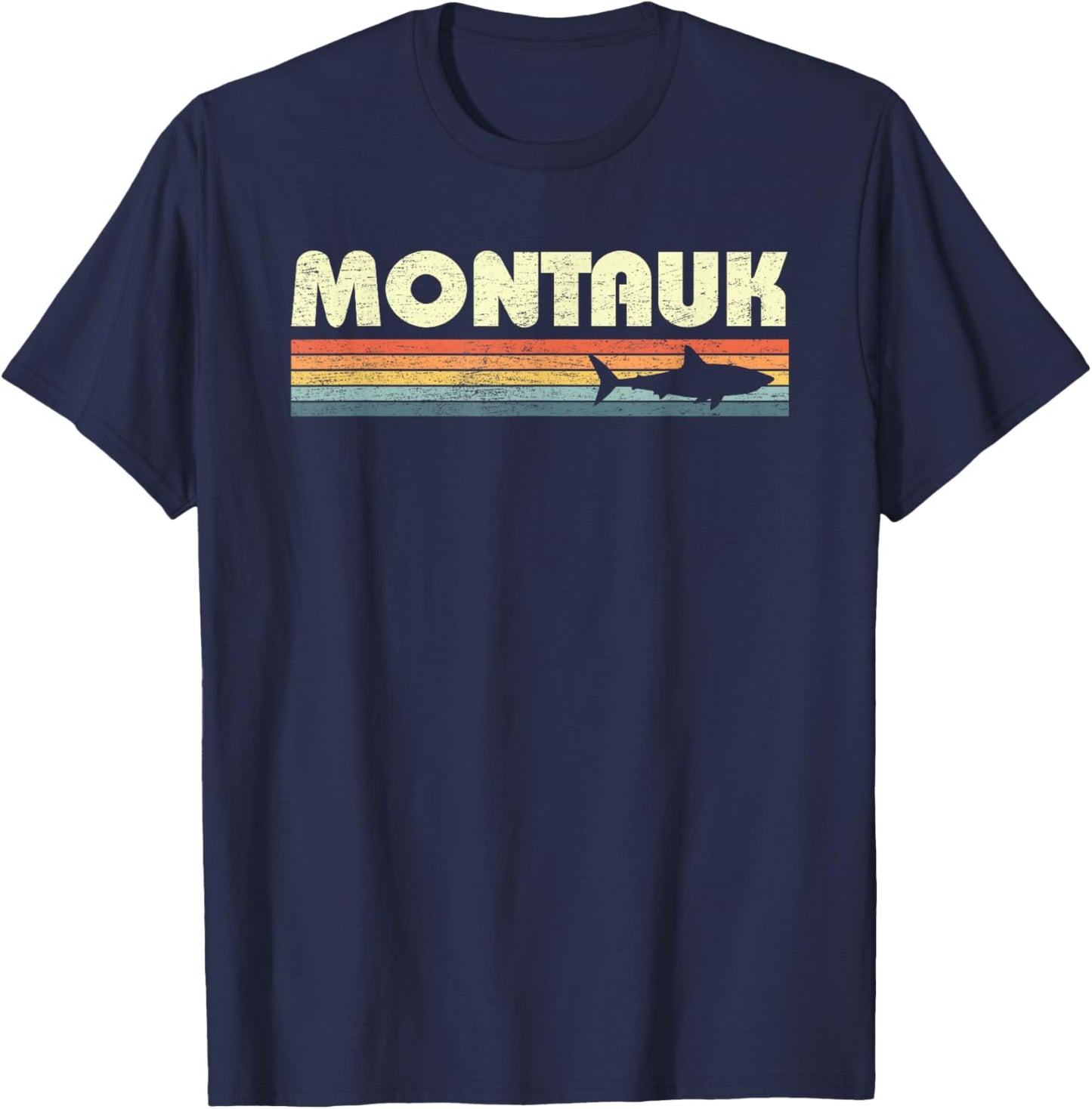 Montauk New York Vintage Shark Souvenir T-Shirt - T-Shirt | Navy