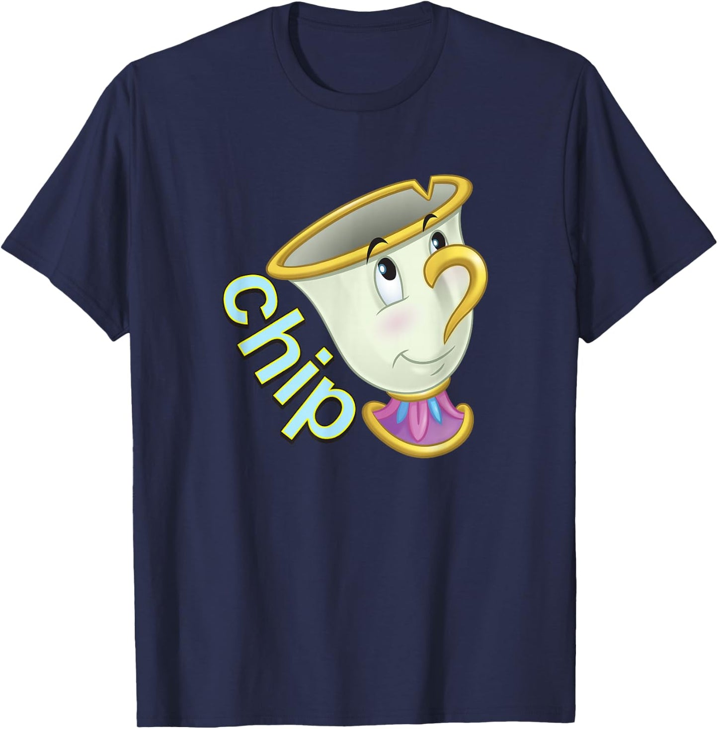 Disney Beauty and The Beast Chip Side Profile Big Face T-Shirt - T-Shirt | Navy