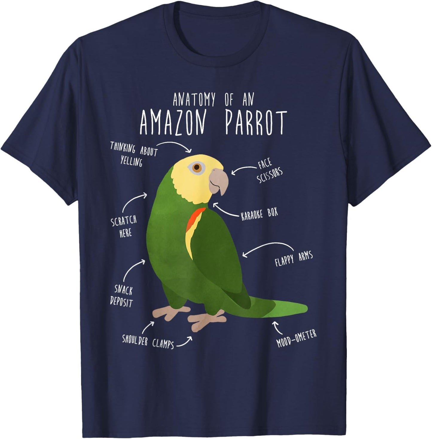 Amazon Parrot Anatomy, Cute Funny Pet Double Yellow Bird T-Shirt - T-Shirt | Navy