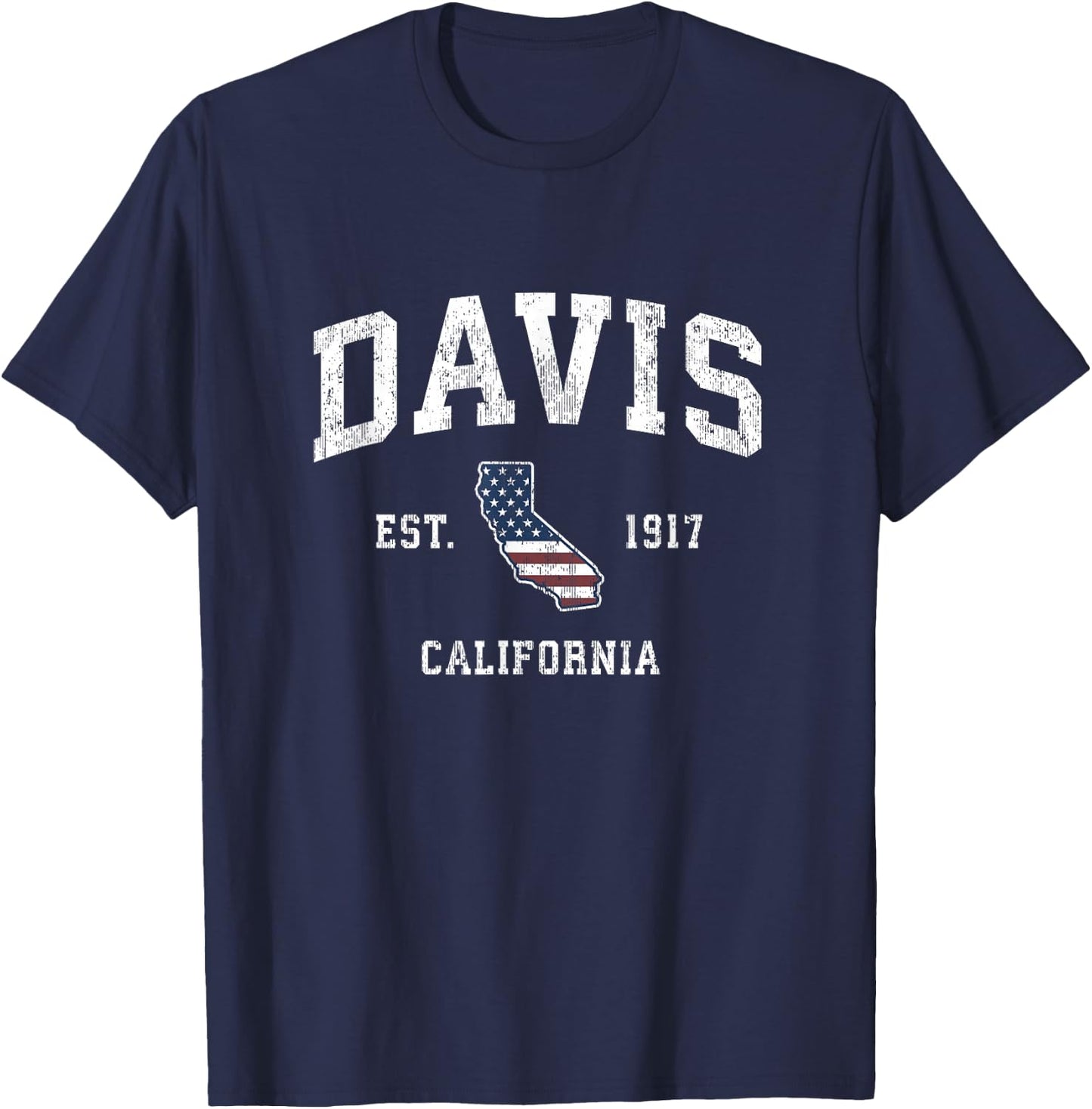 Davis California CA Vintage American Flag Sports Design T-Shirt - T-Shirt | Navy