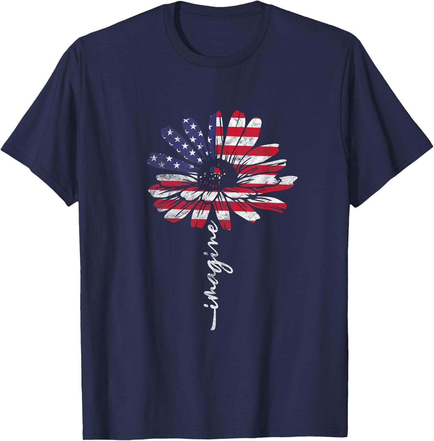 Daisy USA American Flag 4th of July Patriotic Flower Vintage Women Kids Men T-Shirt - T-Shirt | Navy