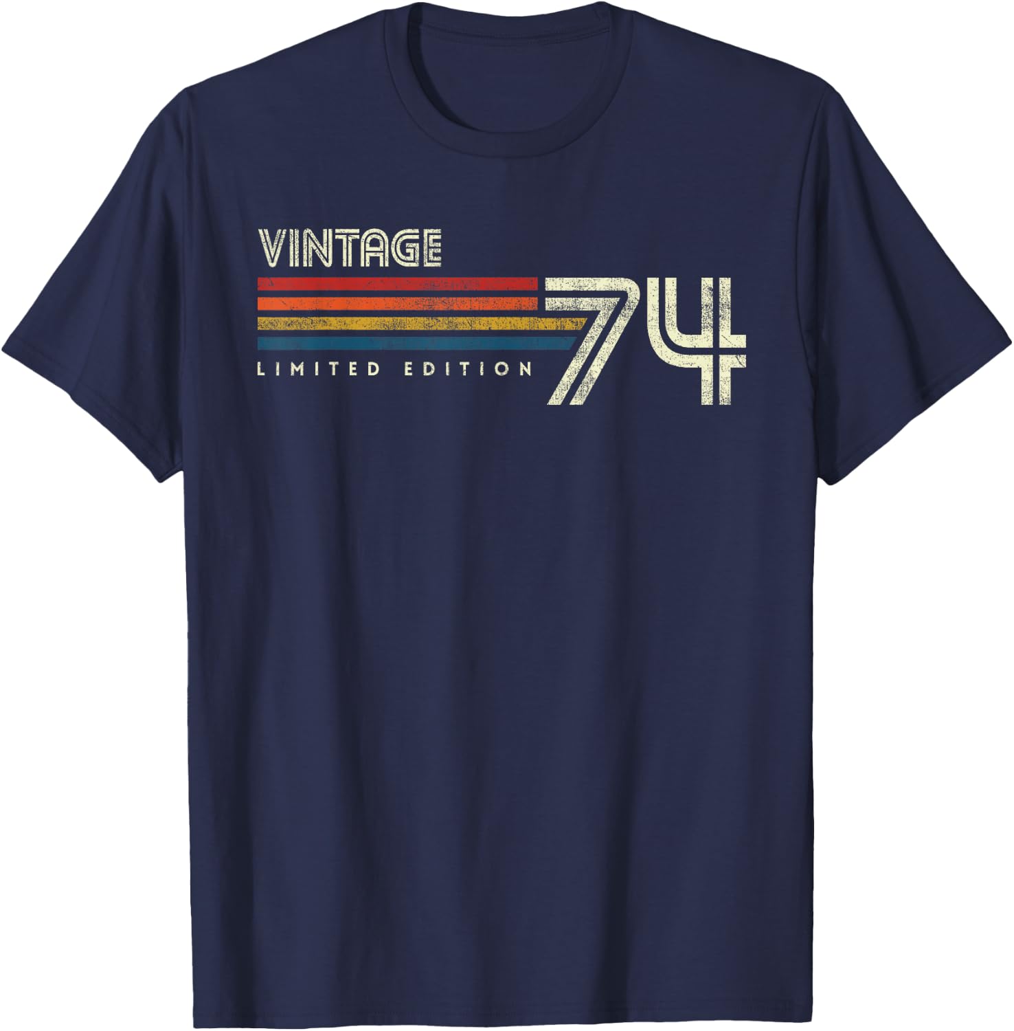 Vintage 1974 Chest Stripe Birthday T-Shirt - T-Shirt | Navy
