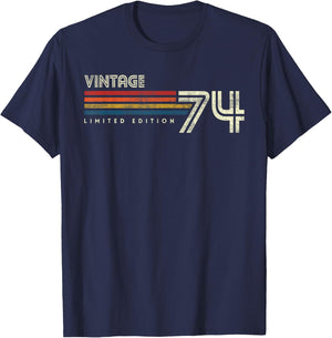 Vintage 1974 Chest Stripe Birthday T-Shirt - T-Shirt | Navy