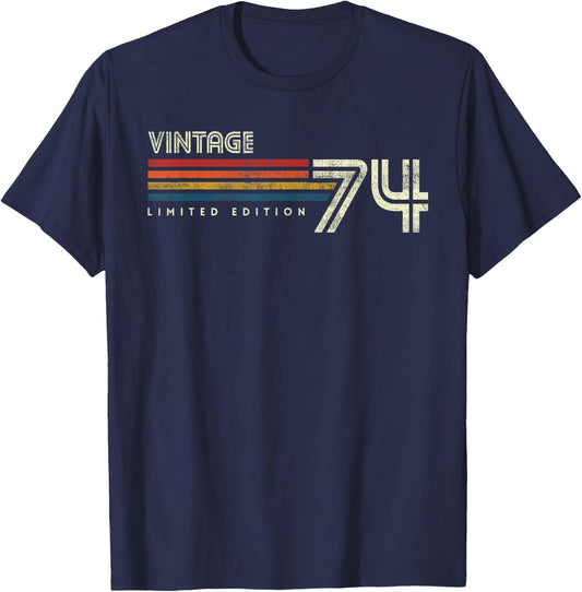 Vintage 1974 Chest Stripe Birthday T-Shirt - T-Shirt | Navy
