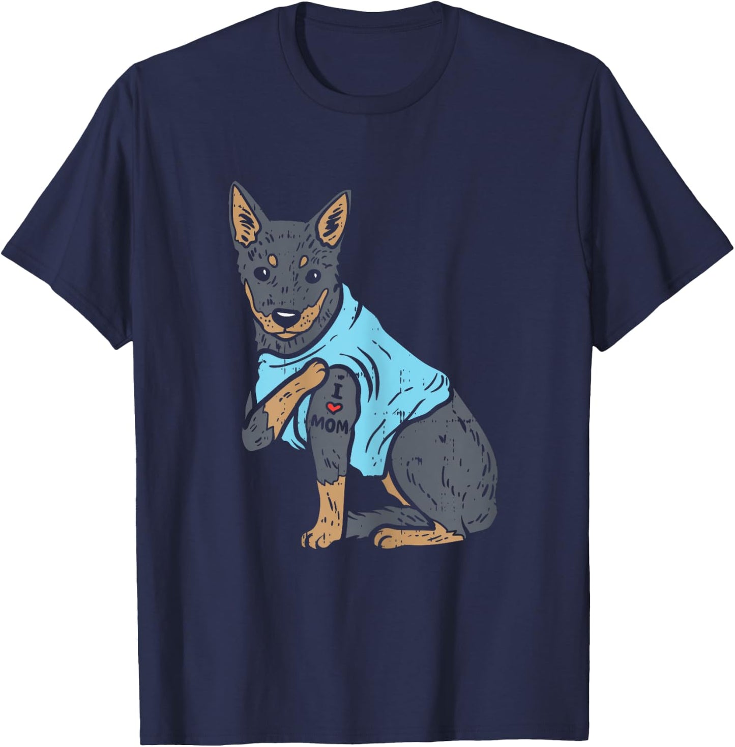 Heeler I Love Mom Animal Pet Red Blue Cattle Dog Women Gift T-Shirt - T-Shirt | Navy