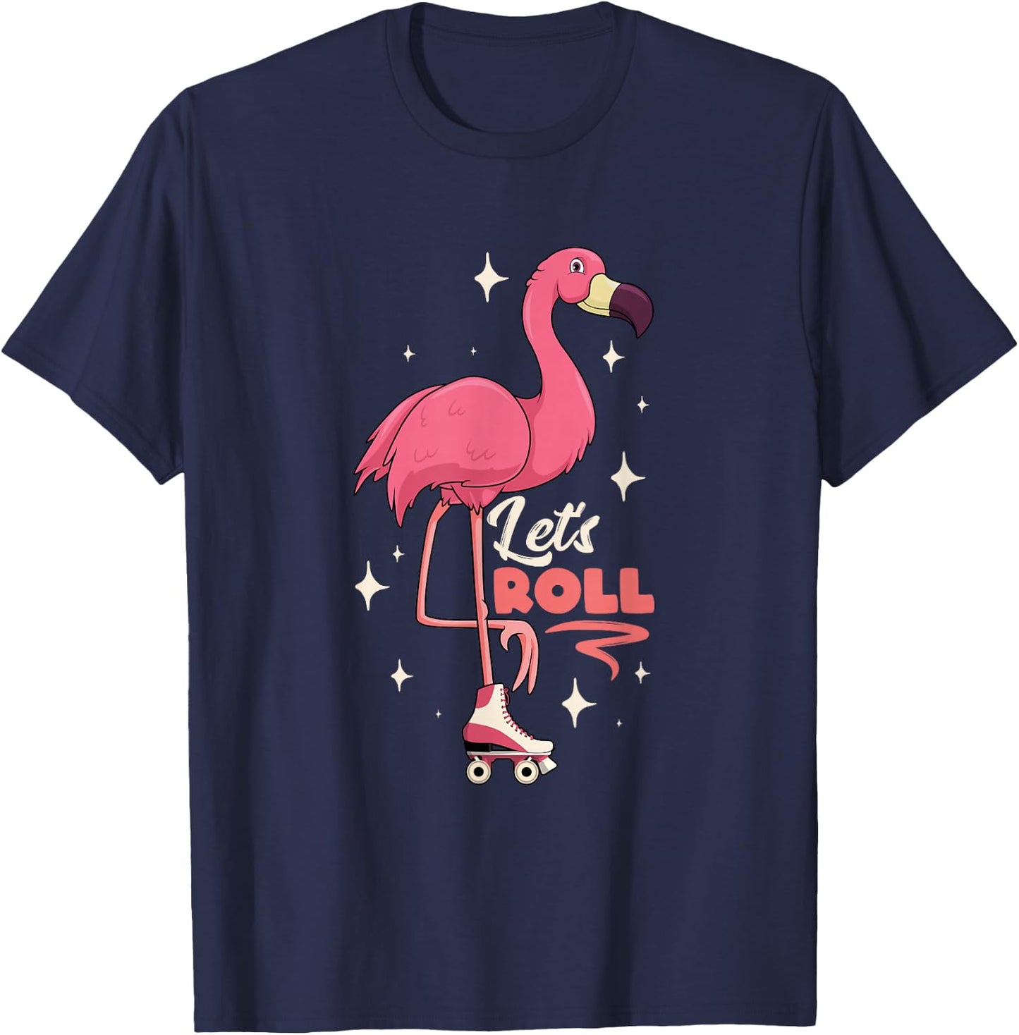 Roller Skating Dance Flamingo Let's Roll Quad Skater T-Shirt - T-Shirt | Navy