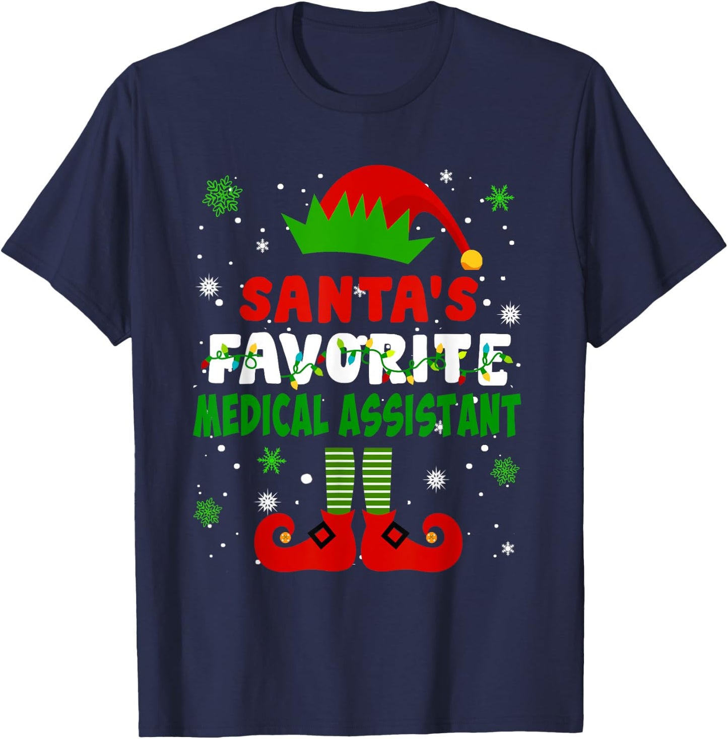 Santa's Favorite Medical Assistant Funny Christmas Gifts T-Shirt - T-Shirt | Navy