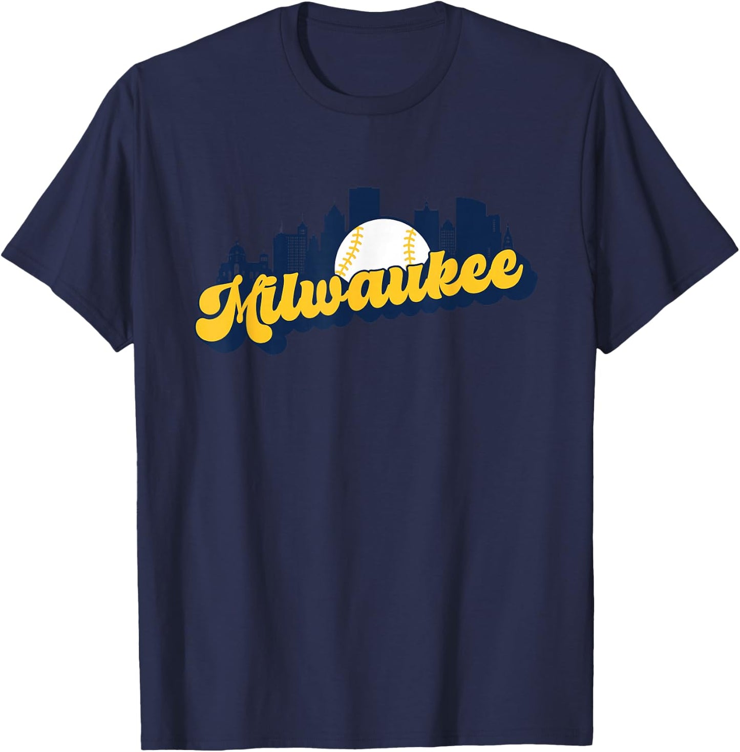 Milwaukee Baseball Vintage City Skyline Retro Baseball Lover T-Shirt - T-Shirt | Navy