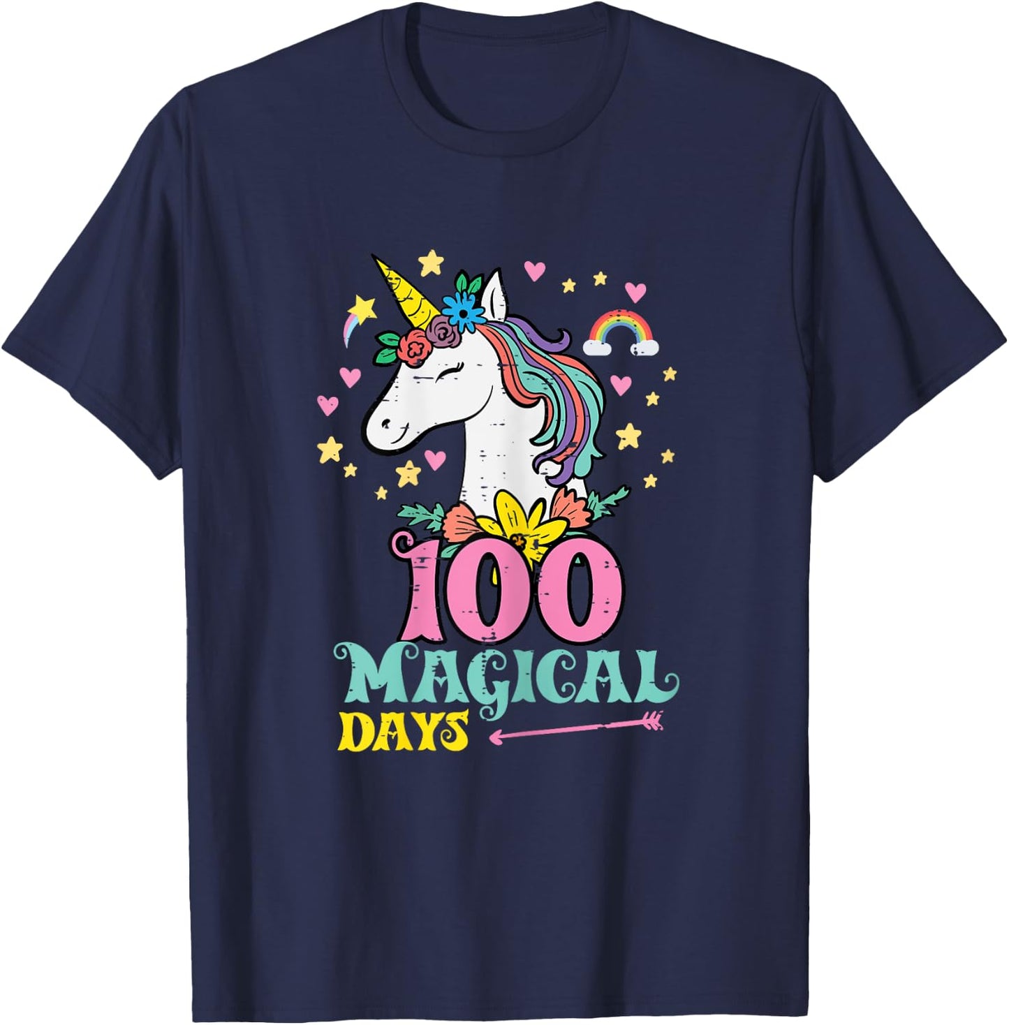 100 Days Unicorn 100th Day School Teacher Women Girls Kids T-Shirt - T-Shirt | Navy