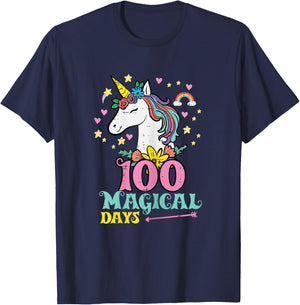 100 Days Unicorn 100th Day School Teacher Women Girls Kids T-Shirt - T-Shirt | Navy