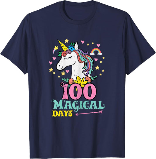100 Days Unicorn 100th Day School Teacher Women Girls Kids T-Shirt - T-Shirt | Navy