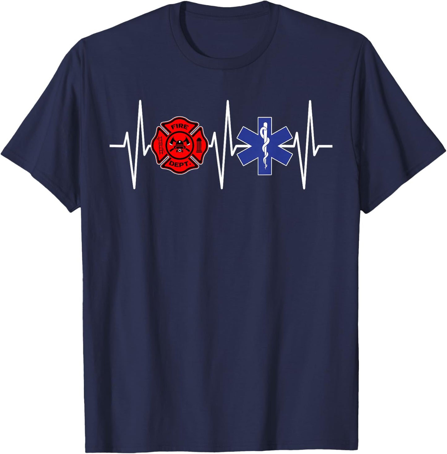 Firefighter EMT Shirt Heartbeat Paramedic EMS Firefighting T-Shirt - T-Shirt | Navy