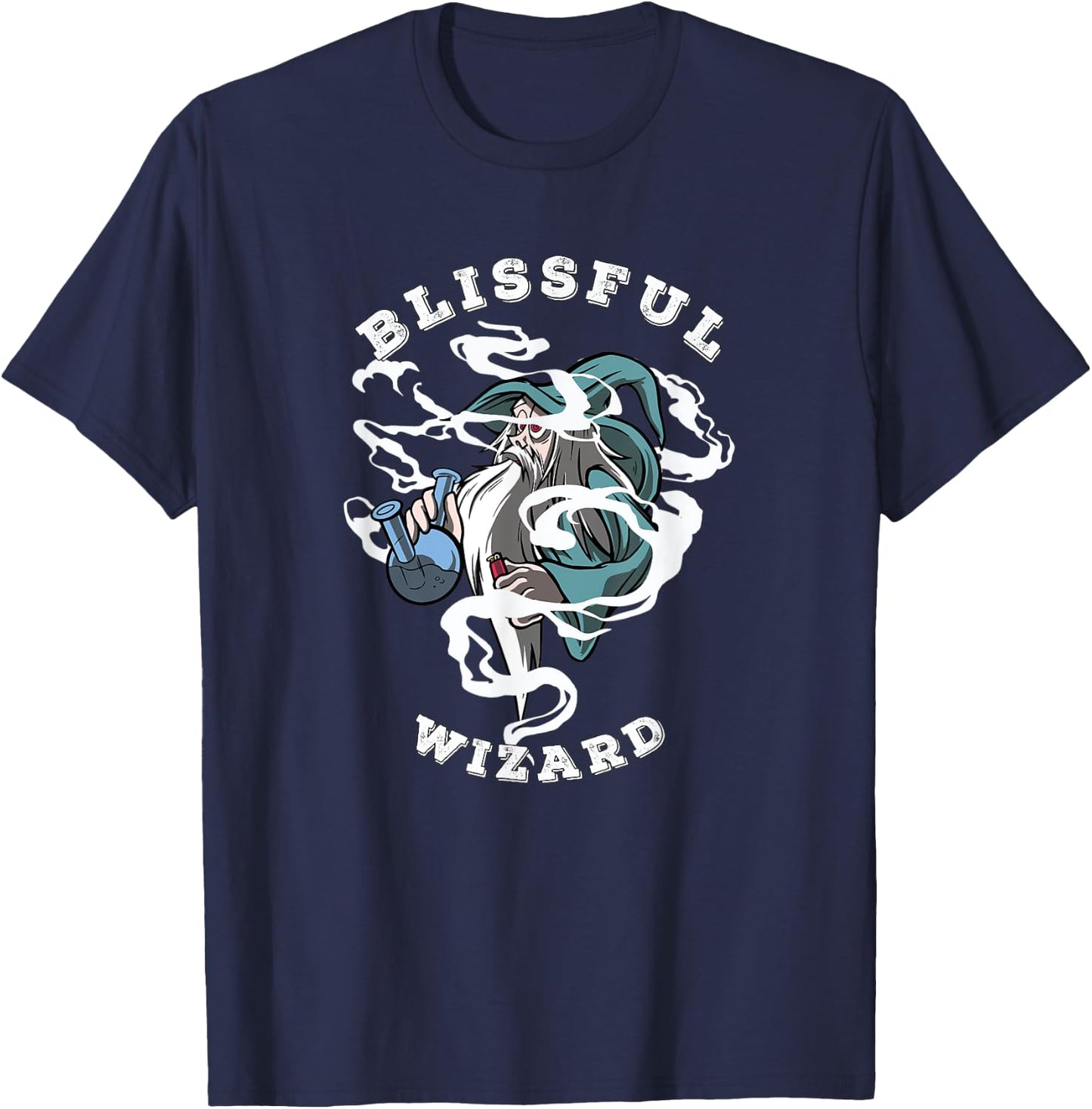 Blissful Wizard Cannabis Weed Marijuana Anime Character T-Shirt - T-Shirt | Navy