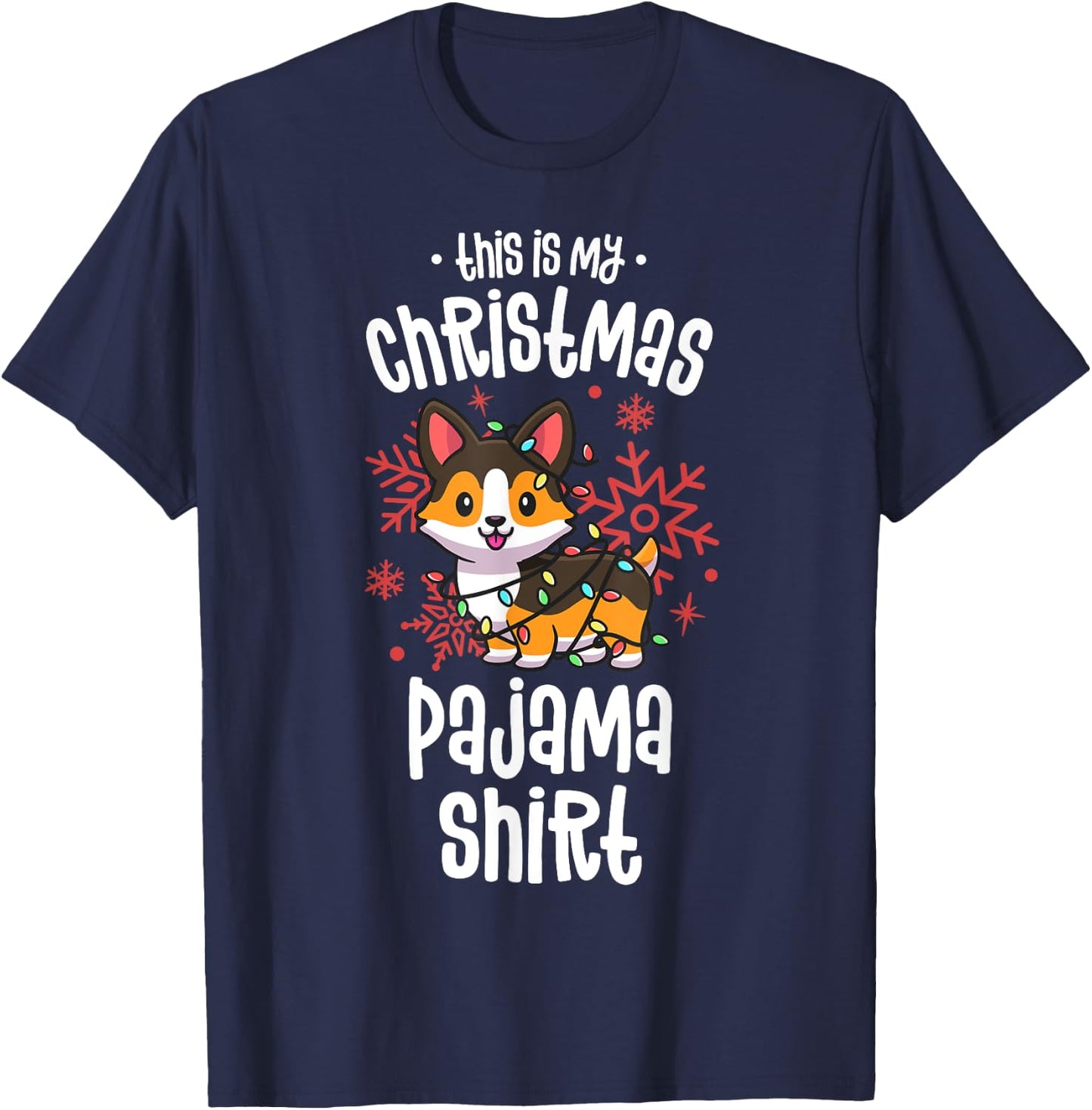 This Is My Christmas Pajama Shirt Tricolor Corgi Pjs Xmas T-Shirt - T-Shirt | Navy