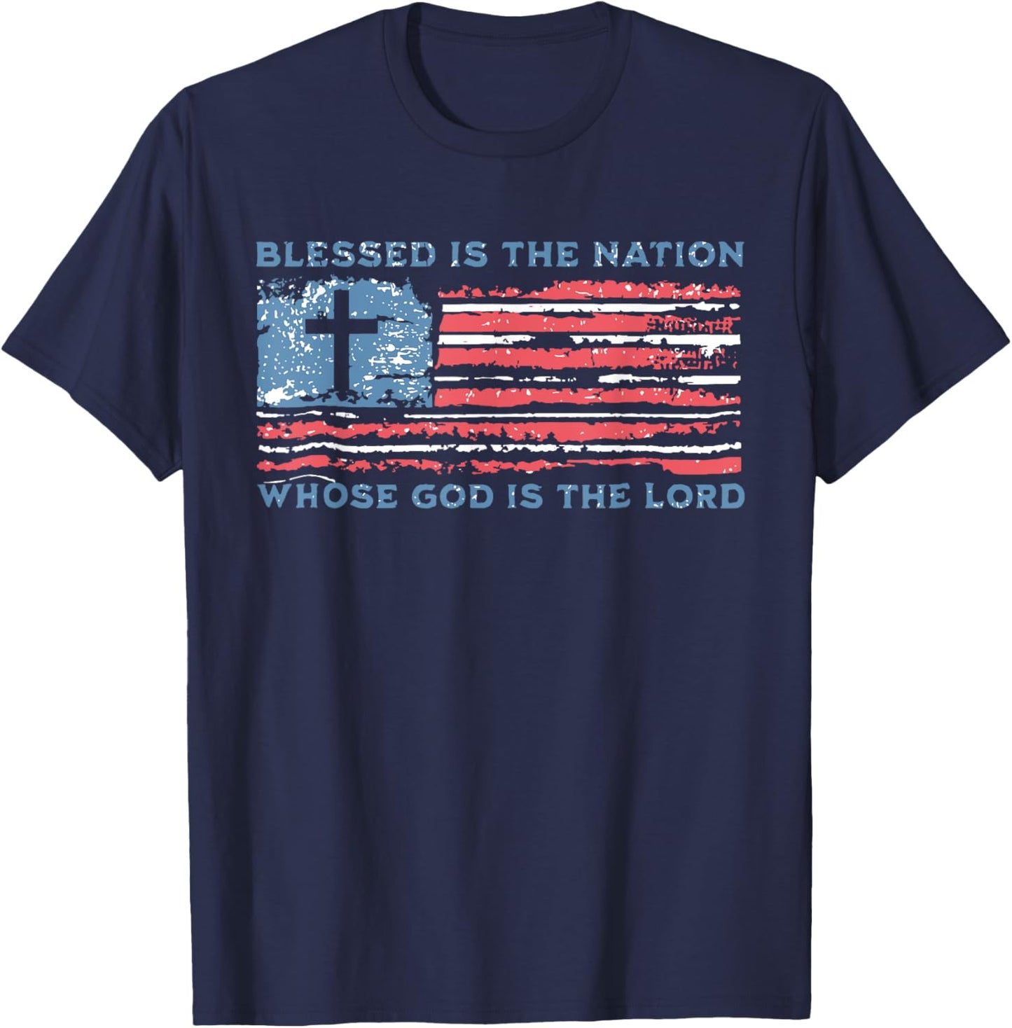 Retro Blessed Is The Nation Whose God Is The Lord Religious T-Shirt - T-Shirt | Navy