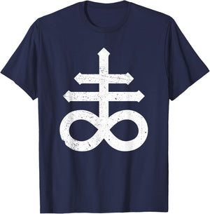 Leviathan Cross Satanic Cross Symbol Vintage Distressed T-Shirt - T-Shirt | Navy