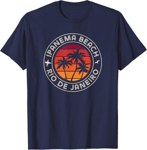 Ipanema Sunset Surfer and Seagull Rio Beach Men Women Kids T-Shirt - T-Shirt | Navy