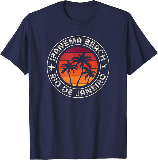 Ipanema Sunset Surfer and Seagull Rio Beach Men Women Kids T-Shirt - T-Shirt | Navy