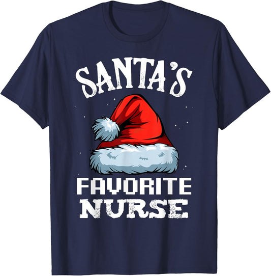 Santa's Favorite Nurse Funny Christmas Gift For Nursing T-Shirt - T-Shirt | Navy