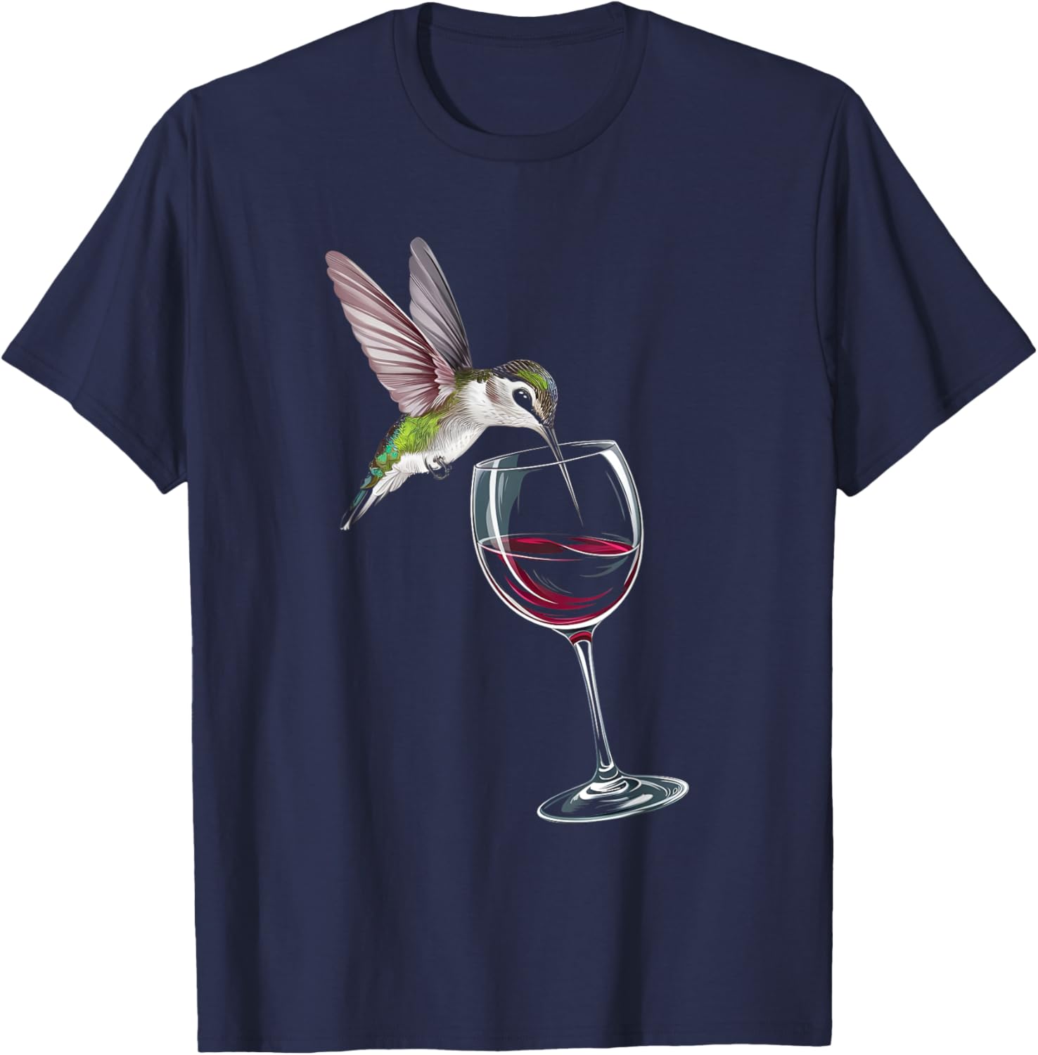 Hummingbird Drinking Red Wine From Wine Glass Wine Lover T-Shirt - T-Shirt | Navy