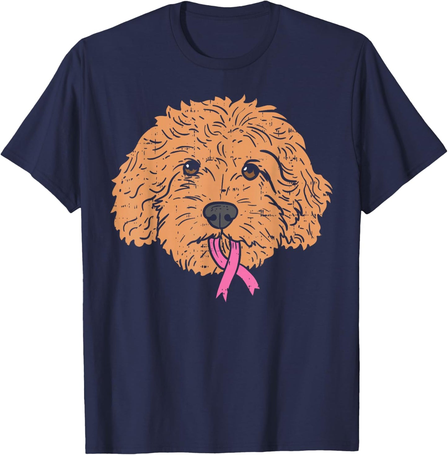Goldendoodle Dog Ribbon Breast Cancer Awareness Support Gift T-Shirt - T-Shirt | Navy