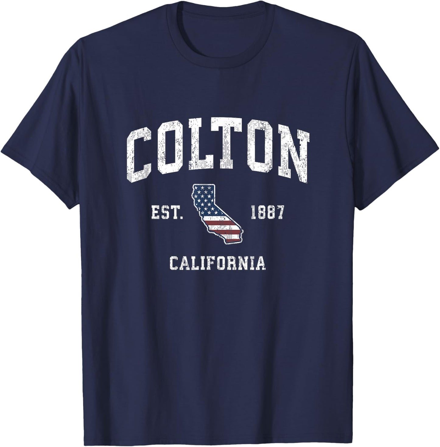 Colton California CA Vintage American Flag Sports Design T-Shirt - T-Shirt | Navy
