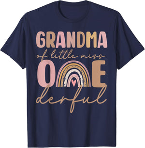 Grandma of Little Miss Onederful First Birthday Boho Rainbow T-Shirt - T-Shirt | Navy
