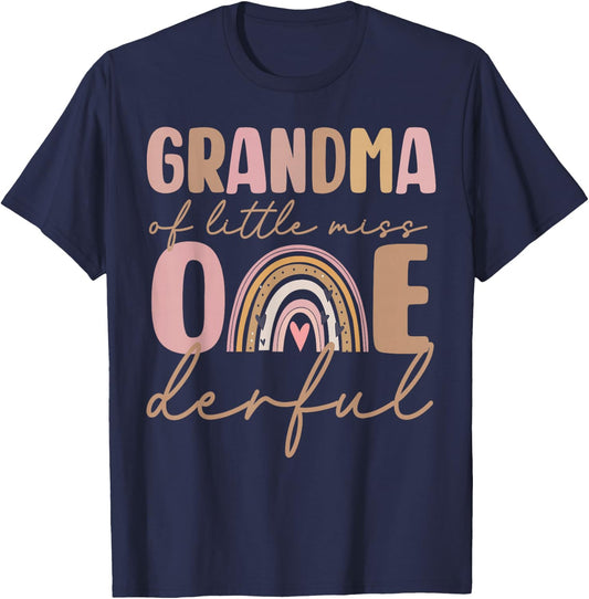 Grandma of Little Miss Onederful First Birthday Boho Rainbow T-Shirt - T-Shirt | Navy