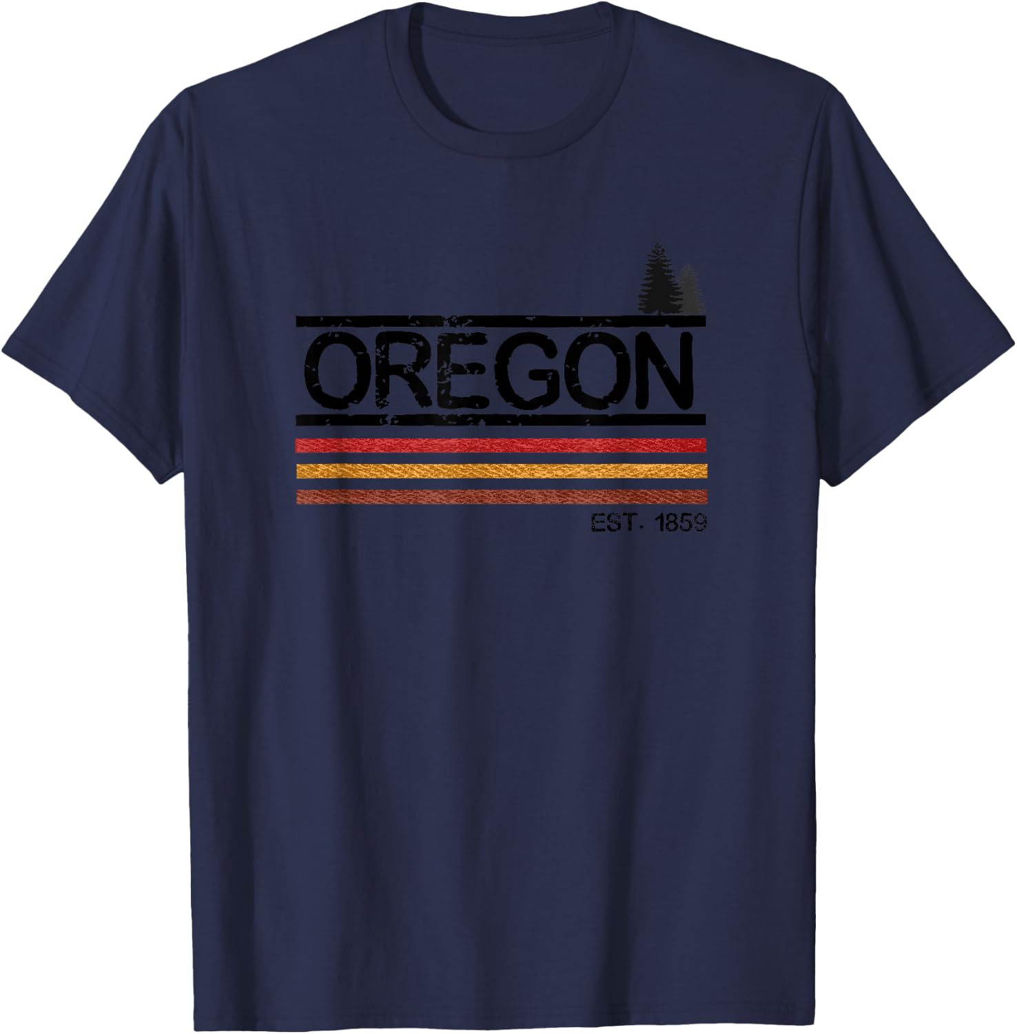 Vintage Oregon 1859 Retro Design with Trees and Stripes T-Shirt - T-Shirt | Navy