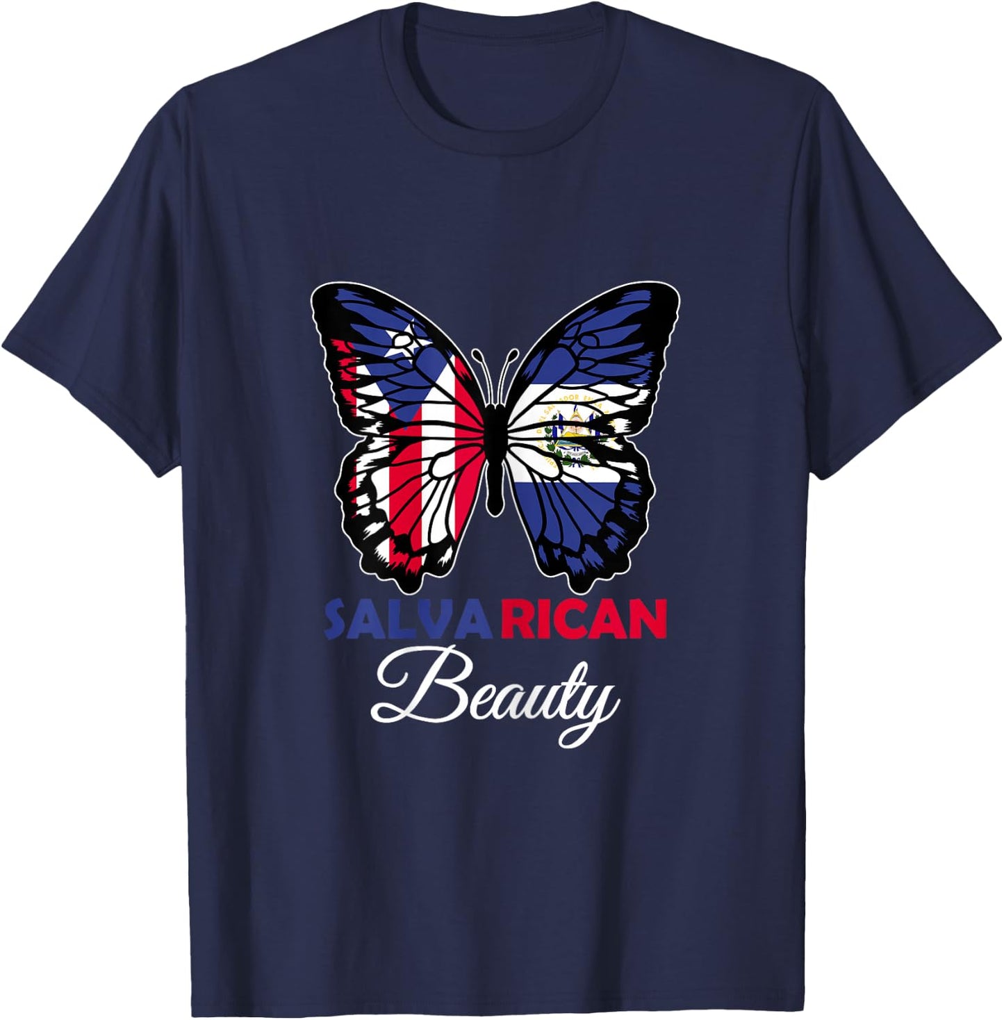 Salvarican Beauty Butterfly Heritage Salvador Puerto Rico T-Shirt - T-Shirt | Navy