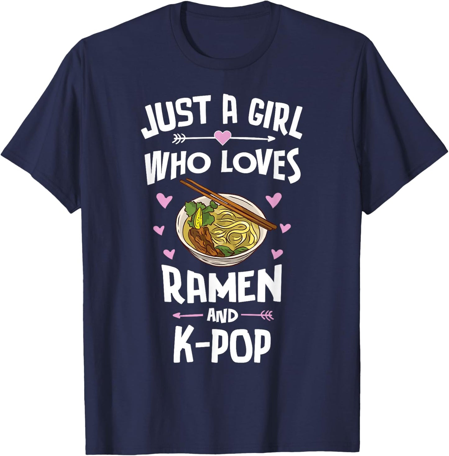 Ramen and K-Pop Graphic for Teen Girls Small T-Shirt - T-Shirt | Navy