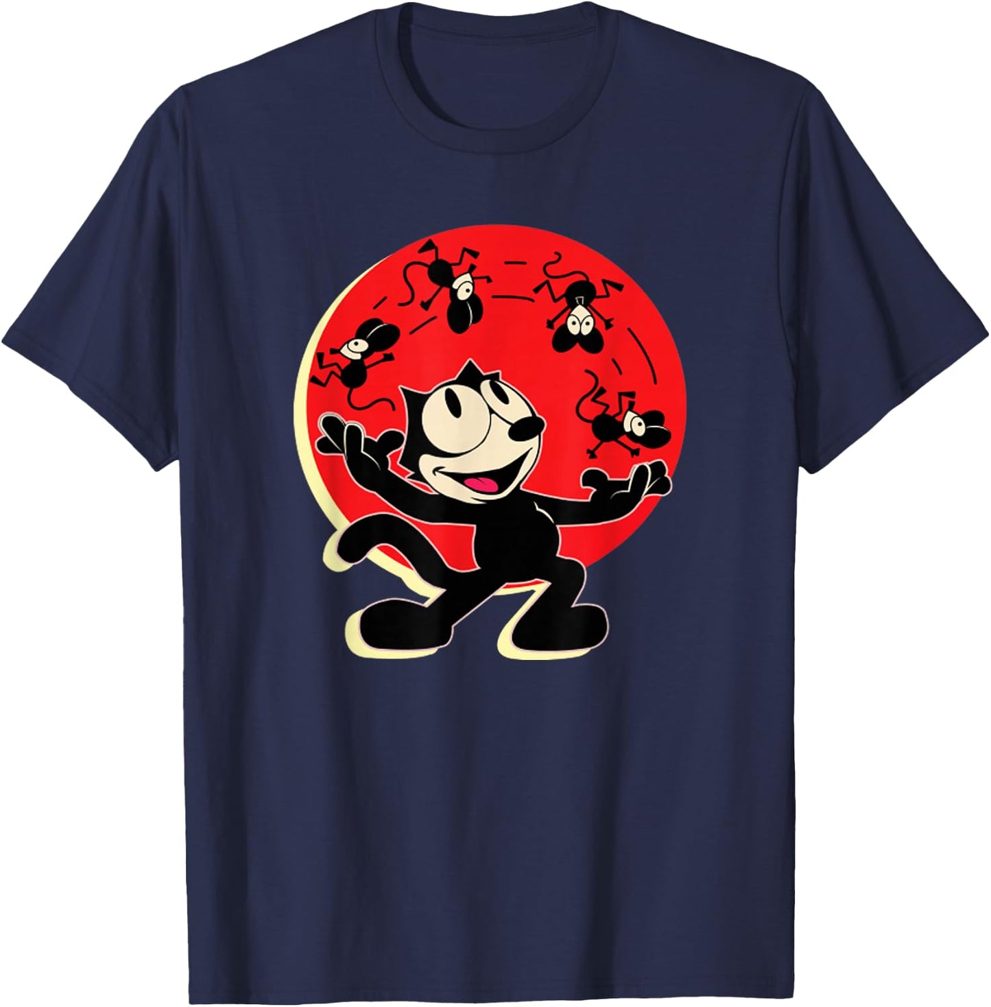 Felix Cat Juggling Mice Vintage Cartoon Retro Graphic T-Shirt - T-Shirt | Navy