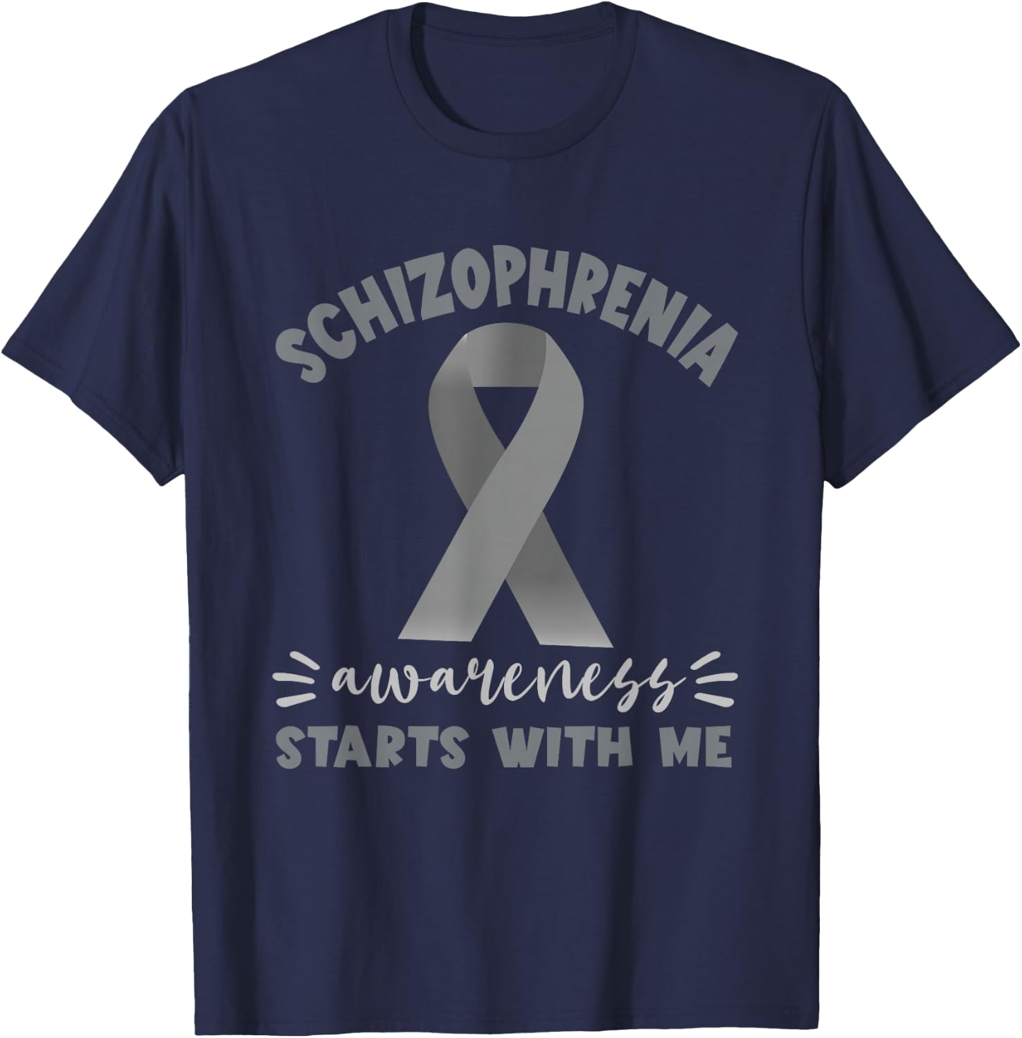 Schizophrenia Awareness Starts With Me Silver Ribbon T-Shirt - T-Shirt | Navy