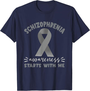Schizophrenia Awareness Starts With Me Silver Ribbon T-Shirt - T-Shirt | Navy