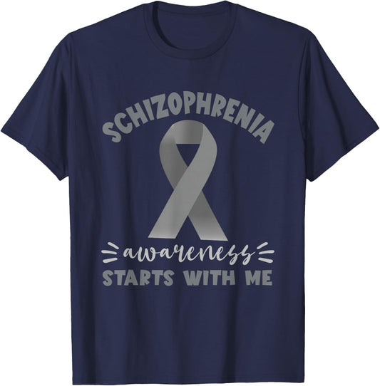 Schizophrenia Awareness Starts With Me Silver Ribbon T-Shirt - T-Shirt | Navy