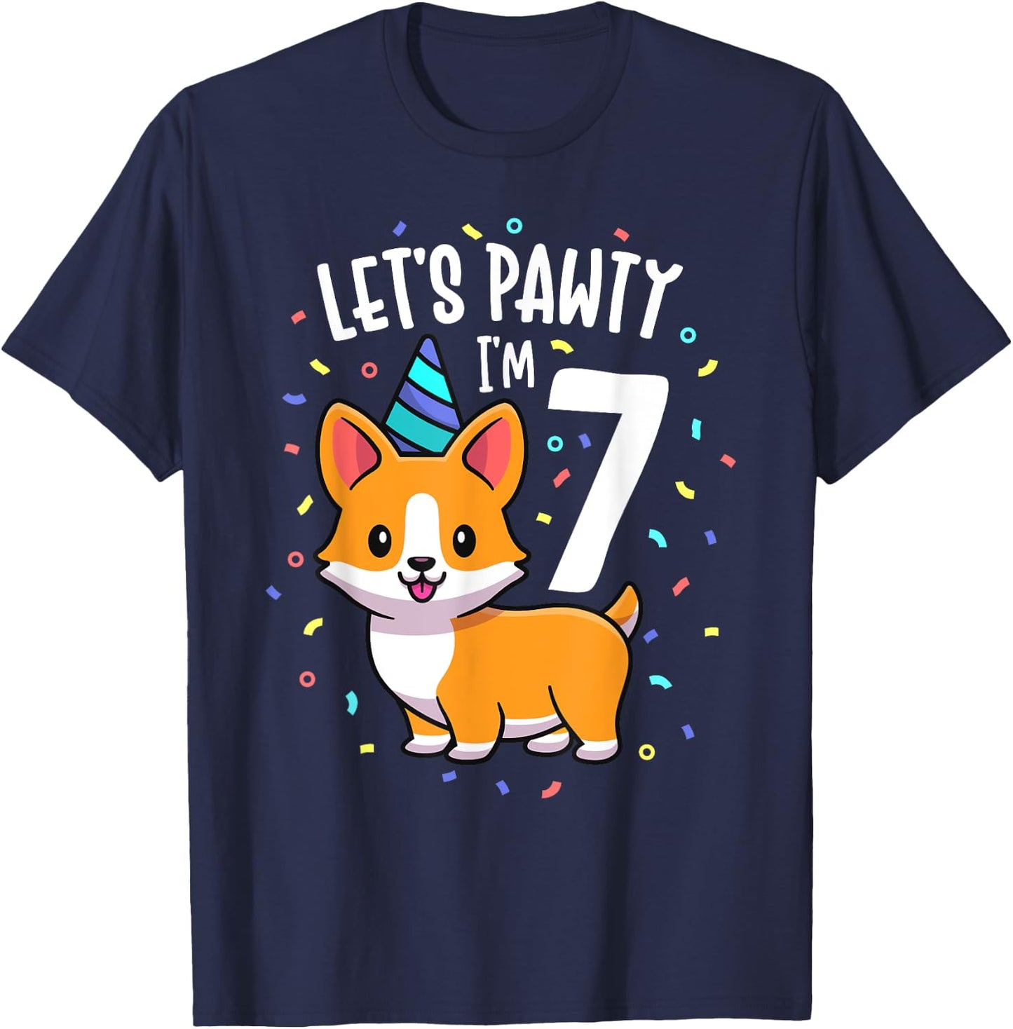 7 Years Old Corgi Dog Lover 7th Birthday Party Outfit Kid T-Shirt - T-Shirt | Navy
