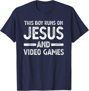 This boy runs on jesus and video games T-Shirt - T-Shirt | Navy