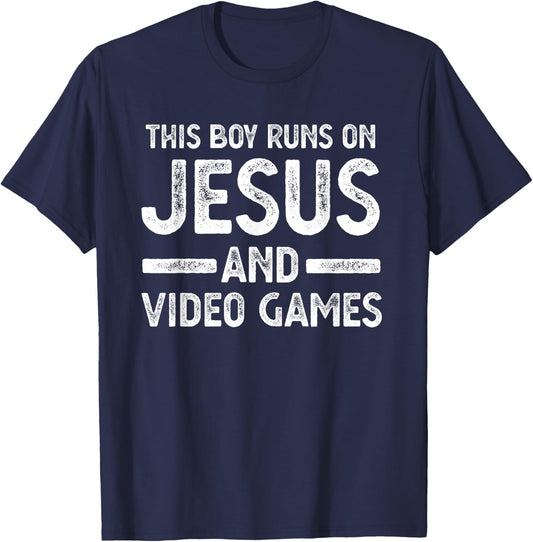 This boy runs on jesus and video games T-Shirt - T-Shirt | Navy