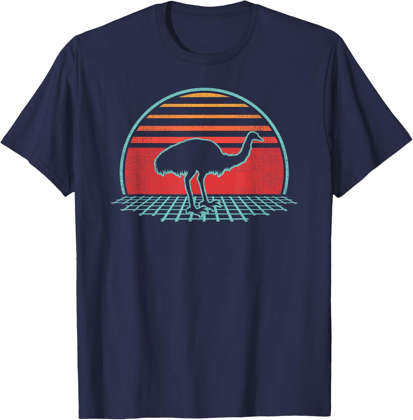 Emu Bird Rhea Retro Vintage 80s Style Gift T-Shirt - T-Shirt | Navy