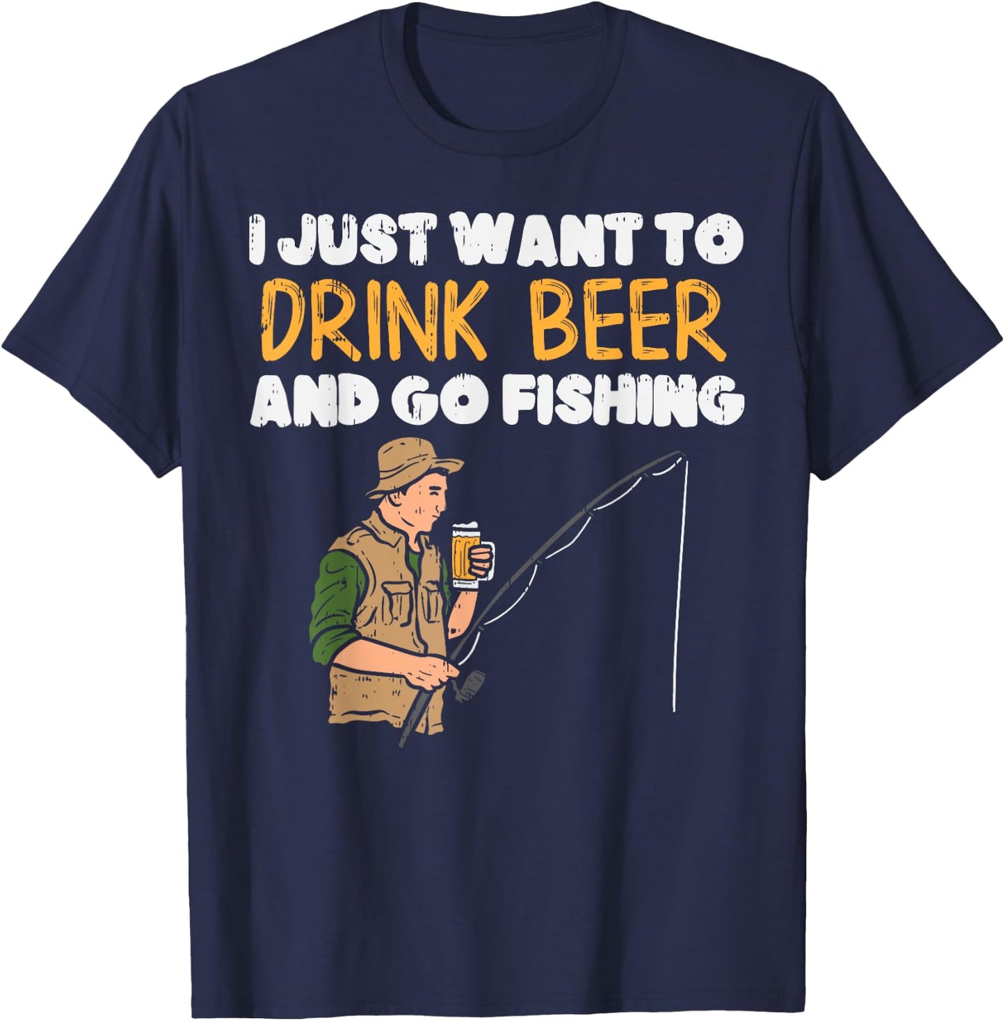 Drink Beer Go Fishing Funny Drinking Fisherman Angler Gift T-Shirt - T-Shirt | Navy