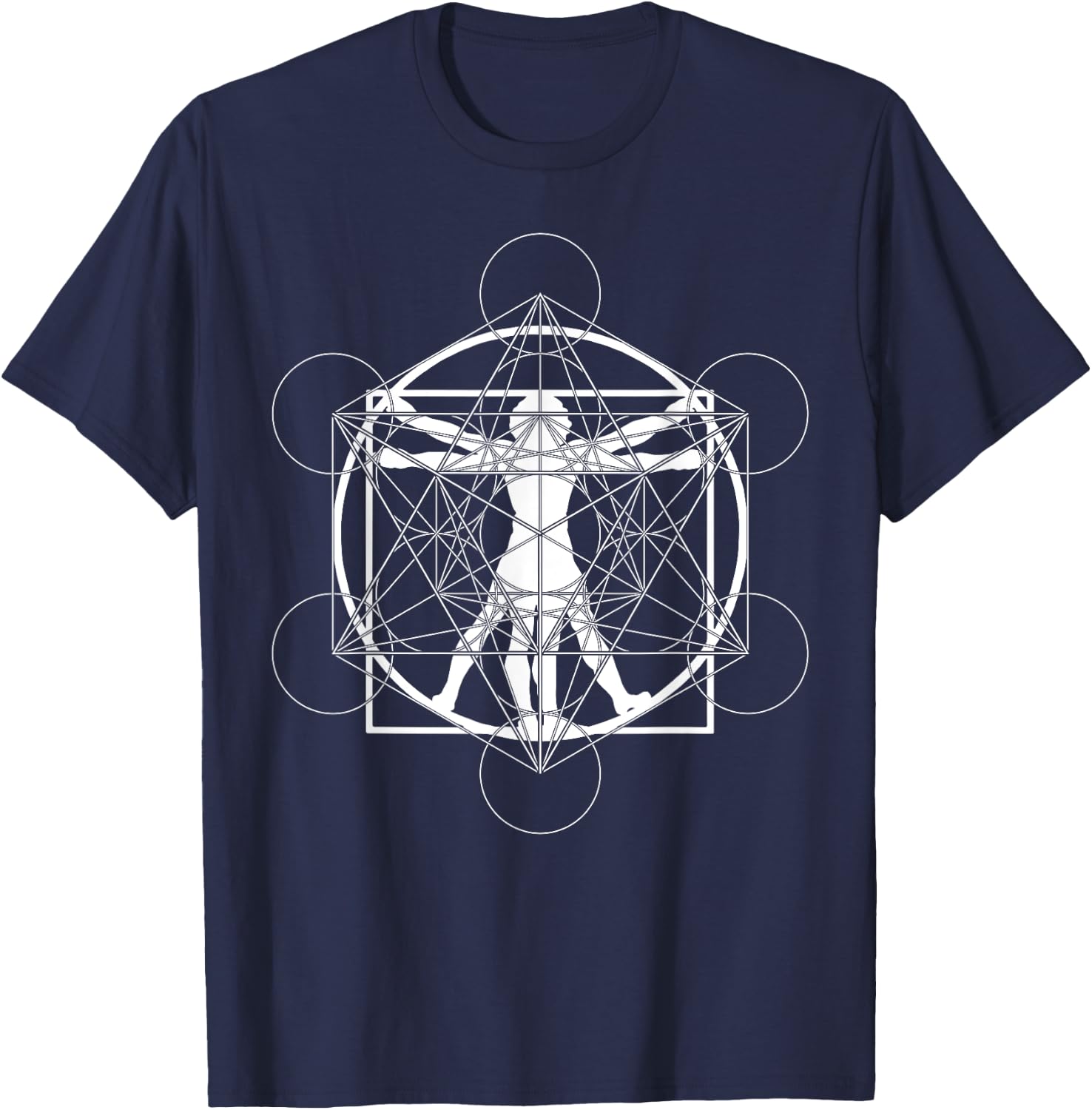 Da Vinci Merkaba Sacred Geometry T-Shirt - T-Shirt | Navy