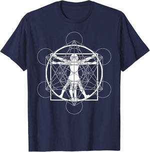 Da Vinci Merkaba Sacred Geometry T-Shirt - T-Shirt | Navy