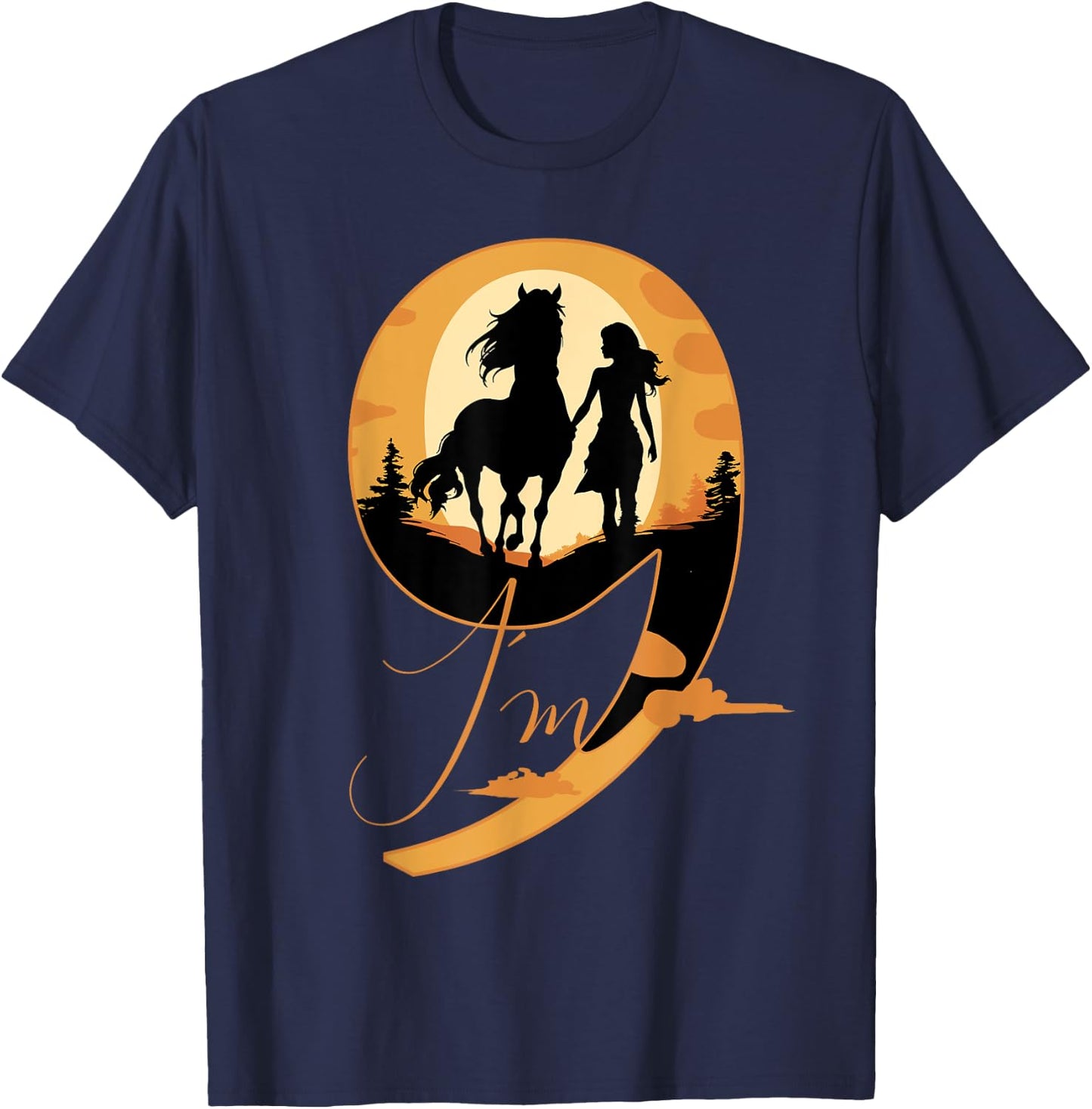 9th Birthday Horse 9 Years Girls Horses Rider T-Shirt - T-Shirt | Navy